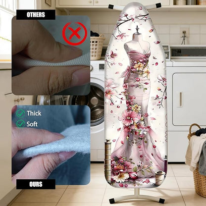 Nuxovilar Ironing Board Cover Needle Cotton 15x54 Inches | Ironing Board Cover and Pad Floral Dress Form Needle Cotton for Craft Room, Laundry Area, Home