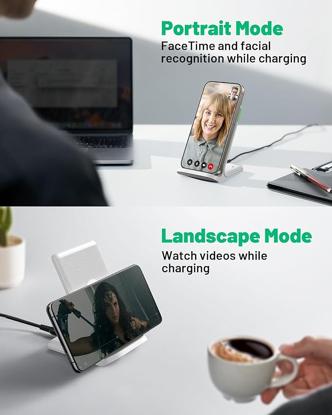 INIU Wireless Charger Station, 15W Fast Qi-Certified Wireless Charging Stand for Official and Home Compatible with iPhone 16 15 14 13 12 Pro XS Samsung Galaxy S23 S22 S21 Note 20 Google etc