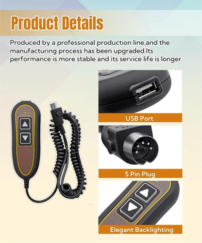 AWTURBO 2 Button 5 Pin Remote Replace Model ZK1200-HC Power Recliner Lift Chair Hand Control Replacement with USB and Backlight