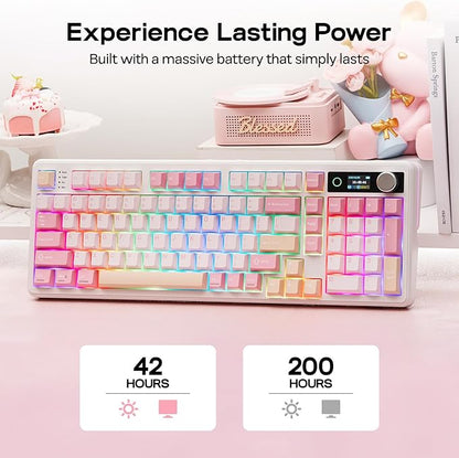 EPOMAKER TH99 PRO 96% Mechanical Keyboard with Screen & Knob, 10000mAh, 2.4Ghz/BT, Hot Swap, Custom Driver, RGB Backlight, PBT Keycap, Wireless Gaming Keyboard for PC/Mac (Pink, Sea Salt Silent)