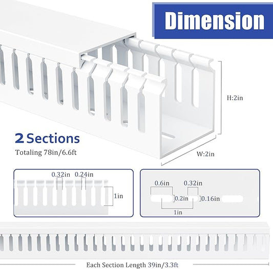 ZhiYo 2x2in Professional Server Rack Cable Management Raceway, 6.6ft (2 x 3.3ft) Cable Raceway Kit, Electrically Safe PVC Open Slot Wire Cover, Cord Hider for Under Desk/Computer/Network Cords White