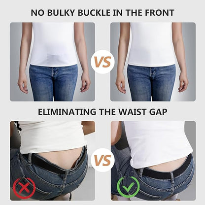 JASGOOD Women No Show Stretch Belt Elastic Web Strap Belt with Flat Buckle for Jeans Pants Dresses