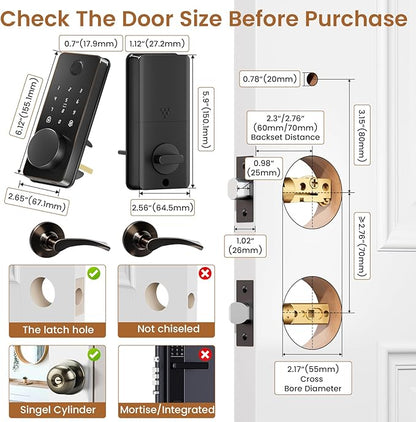 Biquole Keyless Entry Door Lock with 2 Lever Handles, Electronic Keypad Deadbolt, Auto & One Touch Lock,Smart Locks for Front Door, Easy Installation, App Control, Oil Rubbed Bronze