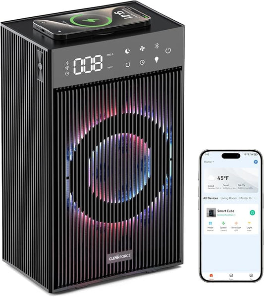 CleanForce Rainbow Cube | World’s First 4-in-1 Space-saving Air Purifier with Bluetooth Speaker, Wireless Charger & Aroma Diffuser | Swiss Tech，over 900ft² Coverage | Ultra-Quiet