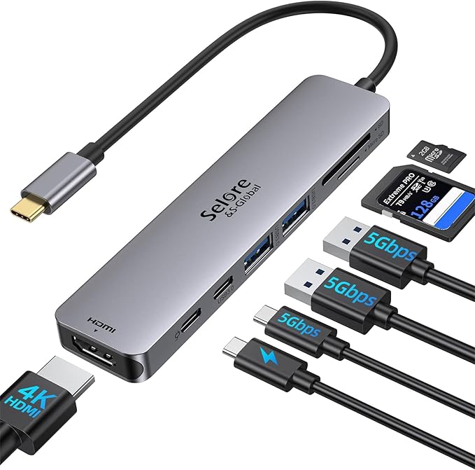 USB C Hub HDMI Adapter for MacBook Pro/Air, 7 in 1 USBC Dongle with HDMI, SD/TF Card Reader, USB C Data Port,100W PD, and 2 USB 3.0 Compatible for MacBook Pro/Air, Dell XPS, Lenovo Thinkpad.