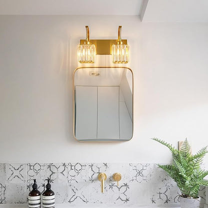 FDPBY Crystal Vanity Lights 2-Light Gold Wall Lamp Modern Crystal Bathroom Light Fixtures Over Mirror 13.77" Long Bathroom Wall Sconce