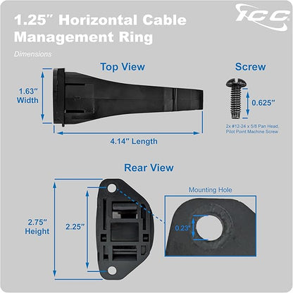 ICC 1.25” Plastic Cable Management Ring, Horizontal, Rack or Wall Mount, Pack of 1 – Cable Organizer for Structured Wiring and Equipment Racks