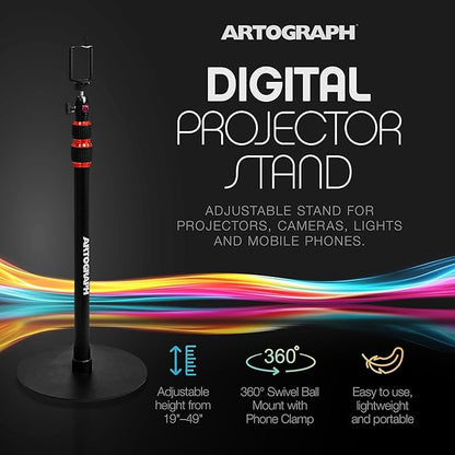 Artograph Height Adjustable Projector Stand, Art Monopod for Digital Projector, Camera, or Lights, Includes Cell Phone Holder for Smartphone