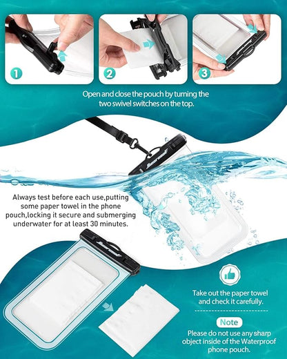 Hiearcool Waterproof Phone Pouch, Waterproof Phone Case, IPX8 Cellphone Dry Bag Compatible for iPhone 16 15 14 13 Pro Max Plus Cellphone Up to 8.3", Beach Essentials for Travel-Clear-4Pack