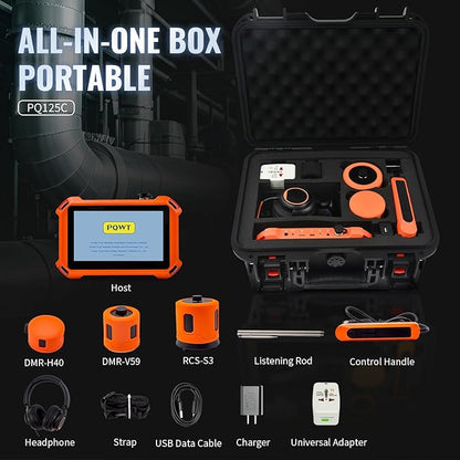 PQWT 125C Water Leak Detector, Indoor & Outdoor Underground Water Pipe Leak Detection Measurement Depth 9.84ft/3m