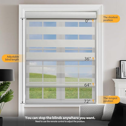 MUSCLEAREA Motorized Blinds with Remote, Cordless Automatic Zebra Shades, Smart Blind for Windows, White, 33 x 72