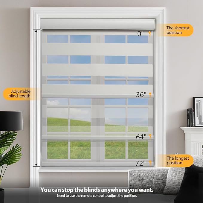 MUSCLEAREA Motorized Blinds with Remote, Cordless Automatic Zebra Shades, Smart Blind for Windows, White, 28 x 72