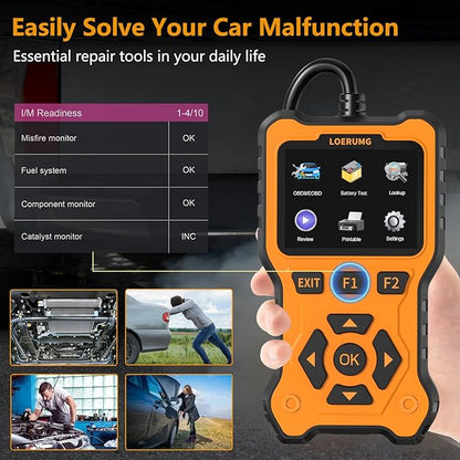 LOERUMG OBD2 Scanner Diagnostic Tool, Enhanced Check Engine Code Reader, Car OBDII/EOBD Scanner with Fault Code Reset & I/M Readiness Auto Engine Light Diagnostic Scan Tool for Vehicles After 1996.