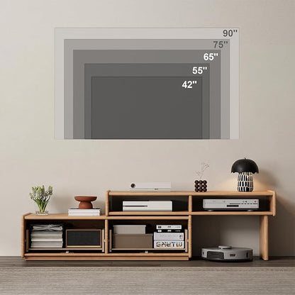 YQJJGL Solid Wood TV Stand for TVs up to 65 Inch， Walnut TV Stand with Storage and Shelf for Living Room, Bedroom, Office