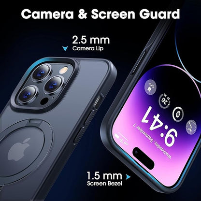 CASEKOO Designed for iPhone 15 Pro Case with Magnetic Invisible Stand [Military Drop Protection] [Compatible with MagSafe] Shockproof Slim Translucent Matte Pro Case 6.1 Inch, Black