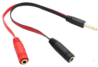zdyCGTime 3.5mm Audio Y Splitter Cable 4-Pole 3.5mm AUX Male to 2x3.5mm Female Headset Mic & Stereo Y Splitter Cable for PC Computer Y Splitter Audio Flat Cable(20CM)(Red, Black)