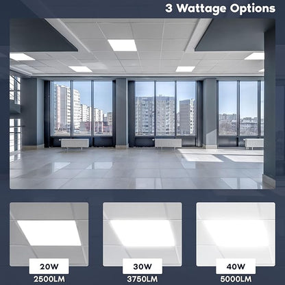 LUXRITE 2x2 FT LED Flat Panel Light, 5CCT Color Selectable 3000K 3500K 4000K 5000K 6500K, Wattage Selectable 20W/30W/40W, 5000 Lumens, LED Drop Ceiling Lights, 0-10V Dimmable, DLC & ETL (16 Pack)