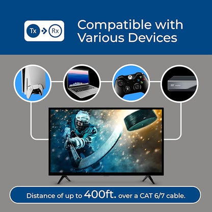 OREI 4K HDMI Extender Over IP CAT6 - 4K@60Hz One to Many Upto 400 Feet, Loop Out - Send to Multiple Location Over 1G Switch (EX-500-K)