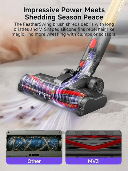 MONSGA Cordless Vacuum Cleaner, 45KPa 400W Stick Vacuum for Home, 50Mins Anti-Tangled Vacuum Cleaner with Charging Dock, Light-Weighted Handheld Vacuum for Pet Hair/Carpet/Floor (Gold&Purple)