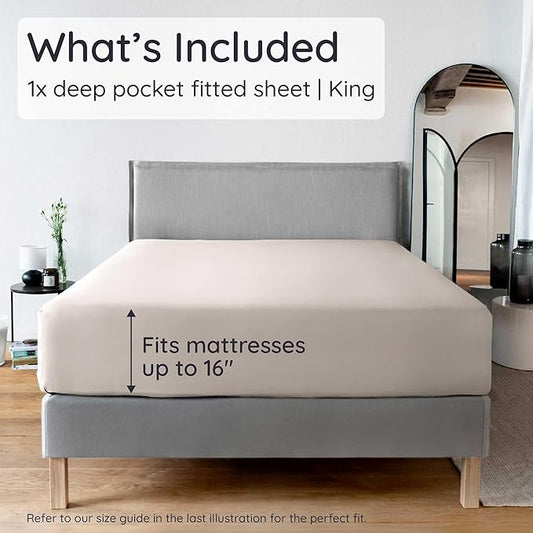 Bambaw 100% Viscose Derived from Bamboo Fitted Sheet King Size, Cooling King Sized Fitted Sheet with Corner Straps, Soft & Breathable (Sand)