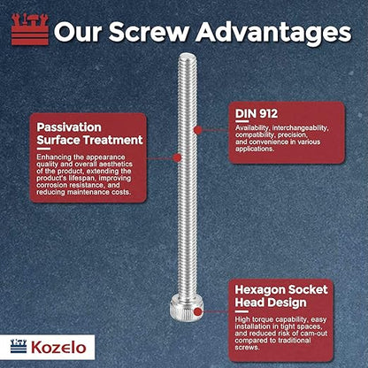 Kozelo 25pcs Socket Head Cap Screws - [M4-0.7 x 55mm] 304 Stainless Steel Allen Socket Drive for Electrical Motor 3D Printing Fan Engine Replacement Use, Silver