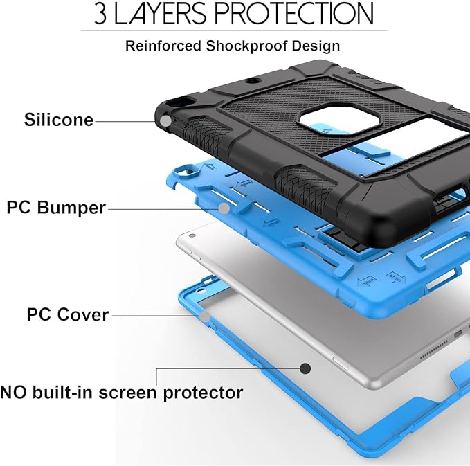 Rantice iPad 9th Generation Case, iPad 8th Generation Case, iPad 7th Generation Case, Hybrid Shockproof Rugged Drop Protection Cover with Kickstand for iPad 10.2'' 2021/2020/2019 Released(Black+Blue)