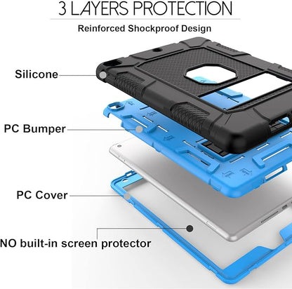 Rantice iPad 9th Generation Case, iPad 8th Generation Case, iPad 7th Generation Case, Hybrid Shockproof Rugged Drop Protection Cover with Kickstand for iPad 10.2'' 2021/2020/2019 Released(Black+Blue)