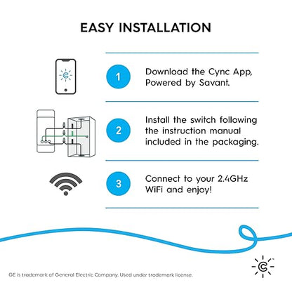 GE Smart C 2-amp Multi-Location White Wi-Fi Compatibility Touchless Illuminated Residential Light Switch with Wall