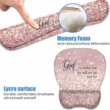 Ergonomic Mouse Pad Wrist Support and Keyboard Wrist Rest Set with Coasters, Non-Slip PU Base, Easy Typing & Pain Relief for Computer Laptop Home Office, Bible Verse Psalm 46:5