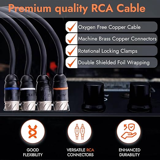 Elite Audio Premium Series 17ft. 4-Channel Car Audio RCA Cable – Double Shielded, Oxygen Free Copper, Noise Reducing Audio Cable for Amplifiers, Subwoofers, Speakers, and Processors – PRM417