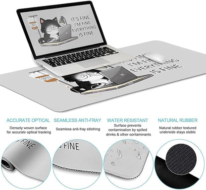LIMKRIAN Cat Ergonomic Mouse Pad with Wrist Rest Desk Mat Sets Accessories, Cute Mouse Pads for Desk, Gaming Mouse Pad Wrist Support, Keyboard Mat Wrist Rest Cup Coaster Funny Office Desk Accessories
