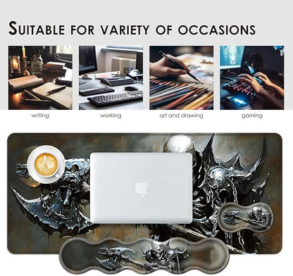 BFUKVOU Large Keyboard Mouse Pad Set, Extended Mouse Pad+Keyboard Wrist Rest Support, Memory Foam Ergonomic Easy Typing, 4Pcs (31.5×11.8 in) Desk Pad Set for Office Home,Funny Skeleton