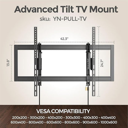 ynVISION.DESIGN Tilt TV Wall Mount for Large TVs 55-105 in | Tilt & Swivel | Pulls Out 7in for Easy Access | Max VESA 1000x600 mm & 176 lbs | Designed to hit 3 Studs | Anti-Theft & Slides to Center