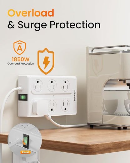 Zoxwzop Surge Protector Power Strip - 12 Outlets(1850W/15A) 6 USB Ports（2 USB C, 6FT Flat Plug Extension Cord, Wall Mount Multi Plug Outlet Extender, ETL Listed for Home, Dorm Room