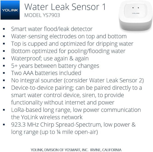 YoLink Water Leak Detection Starter Kit, w/SpeakerHub Audio/Talking Hub & Water Leak Sensor 1, LoRa Up to 1/4 Mile Open-Air Range, SMS/Text, Email & Push Notifications, w/Alexa, IFTTT, Home Assistant