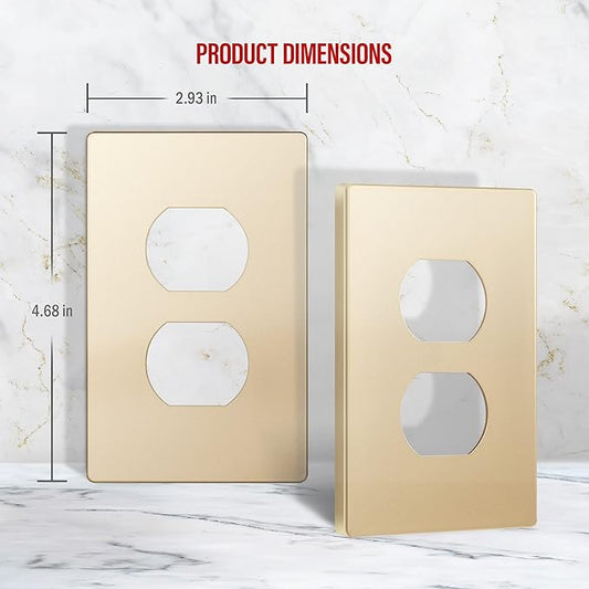 ENERLITES Elite Series Duplex Outlet Receptacle Cover, Screwless Wall Plate, Standard Size, 1-Gang 4.68" x 2.93", Unbreakable Polycarbonate Thermoplastic, UL Listed, SI8821-GD, Gold