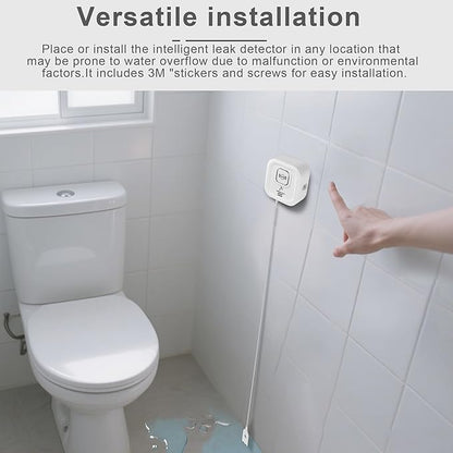 100dB Smart Water Sensor Alarm Water Leak Detector, with App Remote Monitor and Detection Lines, Wireless Tank Level Monitor for Basement,Kitchen,Bathroom (1pack)