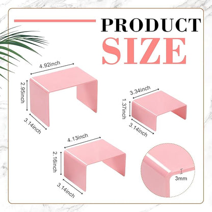 Chuangdi 2 Sets Acrylic Display Risers, Product Stand, Jewelry Display Riser Shelf Showcase Fixtures for Dessert Cupcake Candy Figure Treat Action Showcase(Pink,Small Set)