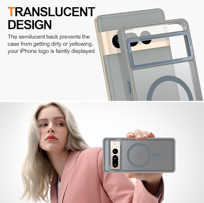 Magnetic for Google Pixel 7 Pro Case, [Military Grade Drop Protection] [Compatible with MagSafe] Shockproof Slim Translucent Matte Anti-Slip for Women Girls Men Case, Gray