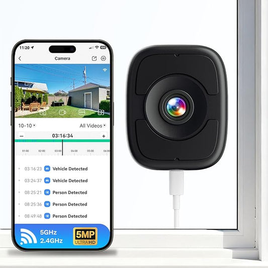 5MP 3K Window Cameras for Home Security, 2.4G 5G WiFi Safeview Window Security Camera with Night Vision Full Color, AI Person & Car Detection, 2 Way Talk, 24/7 Recording, 60S Easy & Quick Install
