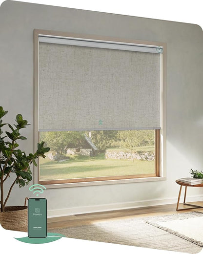 Yoolax Motorized Blinds App Control, Blackout Roller Shades for Windows, Cordless Automatic Shades Roller Window Blinds for Bedroom Living Room Office(Blackout Artisan Beige, 31" W x 72" H)