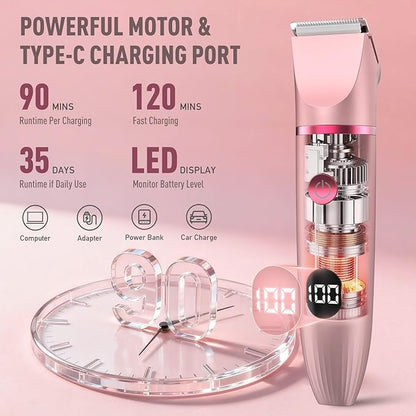 Crolanli Bikini Trimmer for Women, 3-in-1 Electric Razor for Women, IPX7 Waterproof Rechargeable Cordless Pubic Hair Shaver, with LED Display, for Ladies Bikini Pubic, Face, Underarms, Legs(Rose Gold)