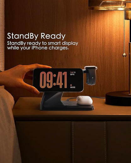 3 in 1 Charging Station for Apple Devices, Mag-Safe Charger Stand, Wireless Charger for iPhone 16/15/14/13/12 Series,& AirPods,& iWatch