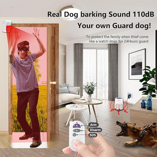 Ranxinyuan Barking Dog Alarm Motion Detector,Pir Human Body Sensor Alarm Electronic Burglar Deterrent Loud Siren,with Remote & USB,Say Goodbye to Unwanted Intruders
