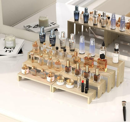 2 Set Large Wooden Tiered Riser Display Stands for Vendor Events,Stackable Perfume Organizer Cologne Stand for Men Women,Wooden Cupcake Dessert Stand,Wood Dessert Table Display Set,Food Display Risers for Party（12-11.2-10.4-9.6IN）