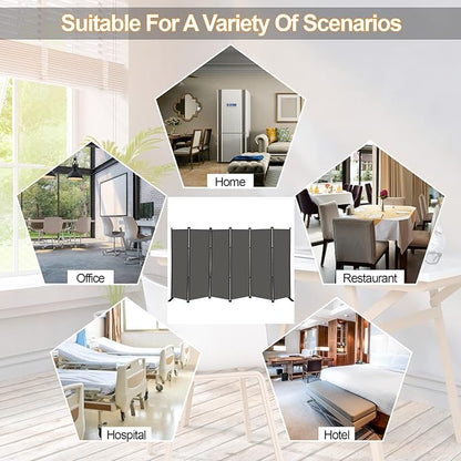 MAYOLIAH 6 Panel Folding Privacy Screen 9ft Wide, 6ft Tall Partition Room Divider Portable Office Walls Dividers Room Separator, Grey