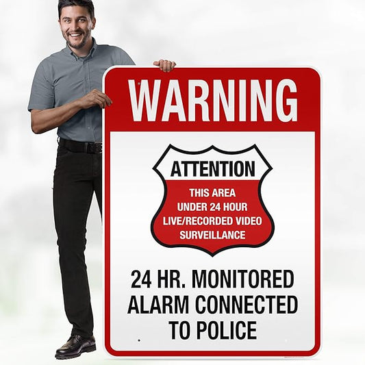Warning 24 HR. Monitored Alarm Connected To Police Sign, 36x48 Inches, Reflective, Rust Free DiBound, Fade Resistant, Made in USA by My Sign Center