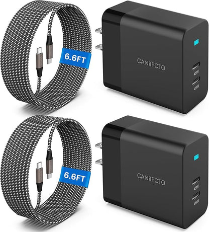 2Port 45W Super Fast Charger Type C, 2Pack 45W USB-C Charger Android Phone Charger Fast Charging for Samsung Galaxy S24 Ultra/S24+/S24/S23 Ultra/S23+/S22/S20/Note10+/Tab S9 with 2X 6.6ft Type C Cord