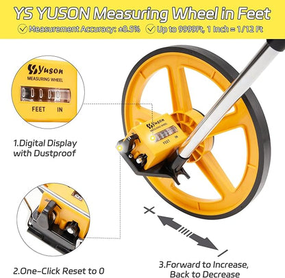 YS YUSON 12 Inch Measuring Wheel in Feet with Stronger Triangle Bracket, Rolling Measuring Wheel for Construction, Digital Measure Wheel with Tape Measure and Canvas Carrying Bag, Up to 10000 Ft