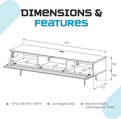SONOROUS ST-360 Premium TV Stand for Living Room – Modern TV Stands & Entertainment Center with Storage – Black Wood & Black Glass Cover – Luxury Media Console with Metal Legs for TVs up to 75 inches